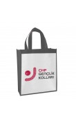 CHP logolu beyaz kırmızı biyeli 25x35 cm körüklü el saplı nonwoven elyaf promosyon çanta